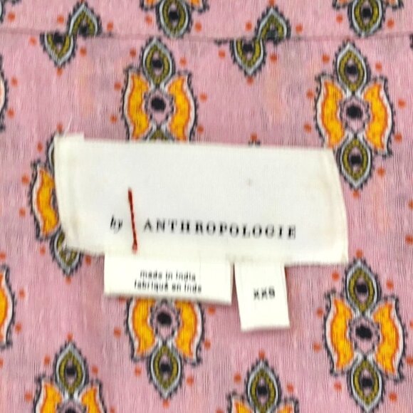 Anthropologie Emma Kayleigh Pink printed tie neck boho balloon sleeve blouse xxs - Picture 5 of 16